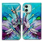 Bcov iPhone 13 Case, Cute Dragonfly Leather Flip Phone Case Wallet Cover with Card Slot Holder Kickstand for iPhone 13