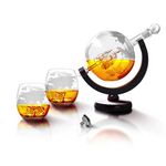 REGAL TRUNK & CO. Globe Decanter Set - Whiskey Decanter Set - Liquor Holder with Drinking Glasses - Art Piece Home Bar Accessories and Birthday Gift for Men and Women