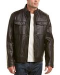 Cole Haan Men's Washed Leather Trucker Jacket, Brown, Large