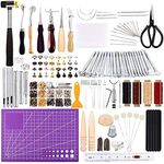 183Pcs Leather kit,Leathercraft Working Tool Kit with Saddle Making Tools Set,Leather Rivets Kit,Prong Punch,Leather Hammer for Leather Working,Leather Making,Leather Craft DIY