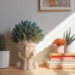 T4U Face Ceramic Plant Pot, Unique Succulent Pots for Cactus, Small Plant Pots Indoor, Flower Pots with Drainage Hole, Home Decor, Gardening Gifts for Women and Wife, Yellow