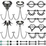 Sasylvia 24 Pcs 14G Nipple Rings for Women and Piercing Bra Body Chain 316l Stainless Steel Nipple Straight Piercing Barbell(Black)