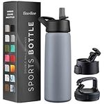 Triple Insulated Stainless Steel Water Bottle with Straw Lid - Flip Top Lid - Wide Mouth Cap (750 ML) Insulated Water Bottles, Keeps Hot and Cold - Great for Hiking & Biking (Modern Lava Gray)