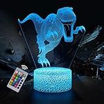 Dinosaur Night Light for Kids, Dinosaur Toys for Boys, 3D Optical Illusion Lamp, 16 Colour Changing Night Lamp with Remote Control Bedside Lamp, Birthday Gifts for Children and Adult