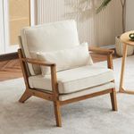 Karl home Accent Chair Wide Armrest Mid-Century Lounge Chair Linen Fabric Armchair with Lumbar Pillow & Solid Wood Frame for Living Room, Bedroom, Balcony, Beige