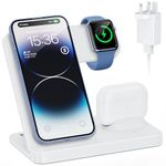 Wireless Charger Stand, CHELUXS 3 in 1 Foldable Charging Station, 15W Wireless Charger Compatible with iPhone 15 14 13 12 11 Pro Max XS XR X, Apple Watch 9 8 7 6 5 4 3 2 SE, AirPods 3 2 Pro, White