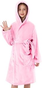 V.&GRIN Girls Fleece Robe, Hooded Toddler Soft Fuzzy Bathrobe for Kids 3-14 Years（Pink7-8