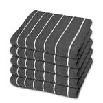 SPINGTON Luxury Stripe Designed Heavy Duty Kitchen Tea Towels - Large Size 60 x 40 cm - 100% Cotton, Super Absorbent and Durable - Lint Free Hotel Quality Dish Towels (Pack of 5) GREY