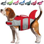 EMUST Shark Life Jackets for Dogs, Adjustable Ripstop Dog Life Vest for Water Safety Pet Life Vest with Rescue Handle Safety Vest for Swimming Pool Beach Boating, (L,Red)