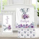 KAINSY Custom Baby Crib Bedding Set - 3 Pcs Personalized With Name, Purple Elephants for Girls - Customized Gifts for Toddlers, Kids, Infants