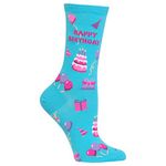 Hot Sox womens Novelty Floral Casual Crew Socks, Happy Birthday (Light Blue), 4-10