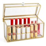 PuTwo Lipstick Holder 24 Lipstick Holder with Lid Clear Lipstick Organiser Vintage Lipstick Holder Glass Lipstick Stand Lipstick Storage Metal Lip Gloss Stand for Nail Polish Desk Accessories