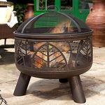 Large Steel La Hacienda Alexis Log Burner/Fire Pit with BBQ Grill Set, Spark Guard Lid & Hand Tool (Tall Garden Patio Heater, Chimenea BBQ Chiminea)