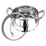 Vinod Almaty Stainless Steel Saucepot with Glass Lid 1.3 Litre, 14 cm | 2.6mm Thick Base | Triply Casserole, Sturdy Riveted Handle | 2 Year Warranty | Induction & Gas Base