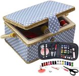 Sewing Basket with Sewing Kit Accessories (Blue, Medium)