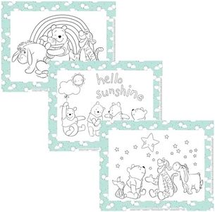 Disney Baby by J.L. Childress ColorMe Disposable Placemats, 24 Pack - Stick on Disposable Placemats for Baby, Toddlers, & Kids, Travel Coloring Activities, Sticky Child Table Mat, Winnie The Pooh