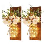 2Pcs Mason Jar Wall Sconce with Flower, Rustic Wall Sconces Mason Jar with Lights, Handmade Mason Jar Wall Sconces with Remote Control LED Fairy Lights(#3)