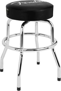 Fender Spaghetti Logo Swivel Barstool with Guitar Picks Pouch, Great Gifts for Dad, with 1 Year Limited Warranty, Simple Assembly, Black/Black, 24"