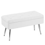 Gitrah Storage Bench Modern Entryway Bench End of Bed Bench Ottoman Upholstered PU Leather Bedroom Benches for Foot of Bed Tufted Bench Footrest Stool with Metal Legs 32" White