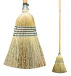 Traditional Corn Broom with 100% Natural Straw Bristles - Outdoor Broom for Horse Stables, Farm Yards, Gardens, and Workplaces - 120cm Wooden Handle, No Need to Bend Broom