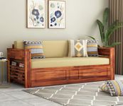 PS DECOR Solid Wood Foster 3 Seater Sofa Cum Bed for Living Room | Three Seater Queen Size Sofa Bed for Home | Sofa Com Bed | Sheesham Wood Teak Brown Finish