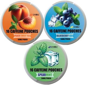 LYVWEL 3-Pack Sampler: 16 per Can, 56mg Caffeine, Nicotine-Free, Tobacco-Free (Spearmint, Blueberry Ice, Summer Peach)