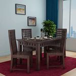 WOODLAB Sheesham Wood Kuber Dining Table Set with 4 Chair for Dining Room Wooden Four Seater Dinner Table for Home Living Room Hotels - Walnut Finish