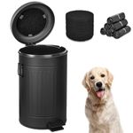 Umtiti Dog Poop Trash Can with Lid for Outdoors,3.2 Gallon Trash Can with Activated Carbon Filter & Plastic Bags, Pet Waste Container,UP12L-BK-Y+90BK-New