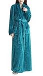 Kinloy Ladies Fluffy Fleece Soft & Cosy Dressing Gown Comfy Long Housecoats Terry Towelling Robe Lightweight Shaggy Luxury Full Length Bathrobe Nightwear, Blue, UK 12-16/Size XL