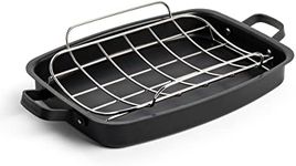 Merten & Storck Pre-Seasoned Carbon Steel Induction 15" x 11.5" Roasting Pan with Stainless Steel Roaster Rack, Oven Safe, Black