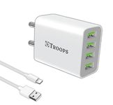 TP TROOPS 4 Ports USB Charger, 4.1A USB Wall Charger Phone Adapter Compatible for iPhone 13/13 Mini/13 Pro Max/12/12 Pro Max, iPad Mini/Pro, Pixel, Galaxy, Pro(1 mtr Type C USB Cable Included)