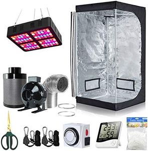 BloomGrow 32''x32''x63'' Grow Tent + 4'' Fan Filter Duct Combo + 600W LED Light + Hangers + Hygrometer + Shears + 24 Hour Timer + Trellis Netting Indoor Grow Tent Complete Kit