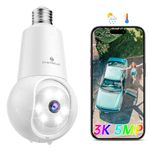 SYMYNELEC 3K 5MP Light Bulb Security Camera Outdoor, 2.4GHz Only WiFi Light Socket Camera with AI Human/Vehicle Detection Motion Tracking Spotlight Color Night Vision Siren Alarm Compatible with Alexa