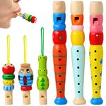 Toddmomy 3pcs Wooden Recorder Flute with 3pcs Whistle Noise Maker, Noisemakers Party Favors Early Education Music Sound Toy