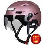 ILM Adult Bike Helmet with USB Rechargeable LED Front and Back Light Mountain&Road Bicycle Helmets for Men Women Removable Goggle Cycling helmet for Commuter Urban Scooter E3-10L (Rose Pink, S/M)