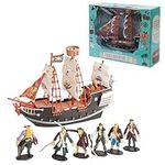 THE TWIDDLERS - Pretend Play Pirate Ship with Model Pirate Figures, Toy for Kids & Enthusiasts - Includes Ship & 6 Pirates, Ideal Birthday Gift