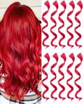 Olldag 10 PCS Red Hair Extensions, Curly Wavy Synthetic Hairpieces Clip in Rainbow Neon Party Highlights, Colorful Hair Accessories for Kids Girls Women 17 inch (Red)