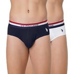 U.S. POLO ASSN. Viscose Men Striped Waistband Antibacterial Eb002 Briefs - Pack of 2 (Navy/White L)