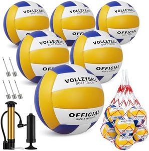 Sbarklo 6 Pack Official Size 5 Volleyballs -Composite Leather Waterproof Soft Volleyball with Pump and Net Bag for Indoor Outdoor Beach Pool Water Gym Training Match for Volley Ball Beginner