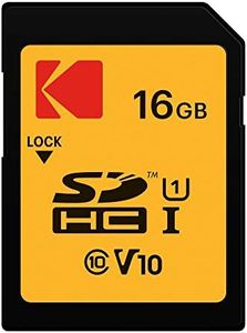 Kodak - Carte SD 16 Go UHS-I U1 V10 SDHC/XC - Carte Mémoire - Vitesse de Lecture 85MB/s Max - Vitesse d'Écriture 25MB/s Max - Stockage de Vidéos Full HD et de Photos Haute Définition - SD Card