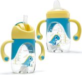 hahaland 2 in 1 Sippy Cup for Toddlers with Spout & Straw, Spill Proof Baby Trainer Leaner Transition Cup with Handles Sippy Cup for Baby 6 12 Months, 8 Ounce (One Cup with Spout & Straw)