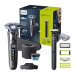 Philips Shaver Series 7000 - Wet & Dry Electric Shaver with SkinIQ Technology in Dark Chrome with Pop-up Trimmer, Quick Cleaning pod and Cartridge, Philips One Blade (Models S7887/78 and QI1864/20)