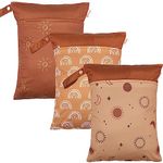 Wet Dry Bags for Baby Diapers, 3Pcs Wet Clothes Organizer with 2 Zippered Pockets, Waterproof Baby Travel Wet Bag, Wet Pouch for Small Cloth, Reusable Swim Bag for Stroller, Clothes, Swimsuits(Gold)