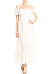 ANNA-KACI Womens Off Shoulder Boho Lace Semi Sheer Smocked Maxi Long Dress, Off-White, XXX-Large