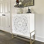 PHI VILLA White Accent Cabinet Storage with Doors Buffet Pantry Sideboard for Dining Room Hollow Carved