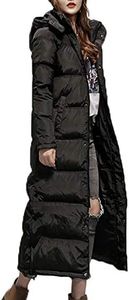 Flygo Women's Winter Maxi Removeble Hooded Long Down Jacket Parka Coat (Medium, Black)