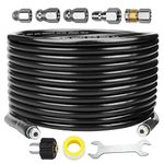 DERASL Sewer Jetter Kit for Pressure Washer 150FT, Newest 5800PSI Drain Cleaner Hose 1/4" NPT Angle, Accessory with 2 Spanners, 6 Jet Nozzles, with Pearl Brooch and Waterproof Tape