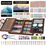 KINSPORY Art Supplies, 139 Pack Art Set with 2 Sketch Pads, Deluxe Art Kit Crafts Wooden Case, Watercolor Pens, Colored Pencils, Oil Pastels, Paints, Painting Drawing Coloring Gift for Artists Kids