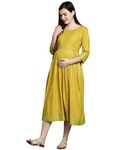 DUMMY SHAPE Maternity Gown for Women | Rayon Pregnancy Dress Kurta with Nursing Zippers for Pre & Post Partum | Feeding Kurtis (DSF-210-3XL, Light Green)