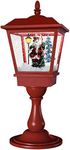 Fraser Hill Farm 25-in. Musical Snowy Christmas Lantern in Red with Santa Claus Scene, Cascading Snow, and Music, Lighted Tabletop Christmas Decoration for Living Room and Foyer